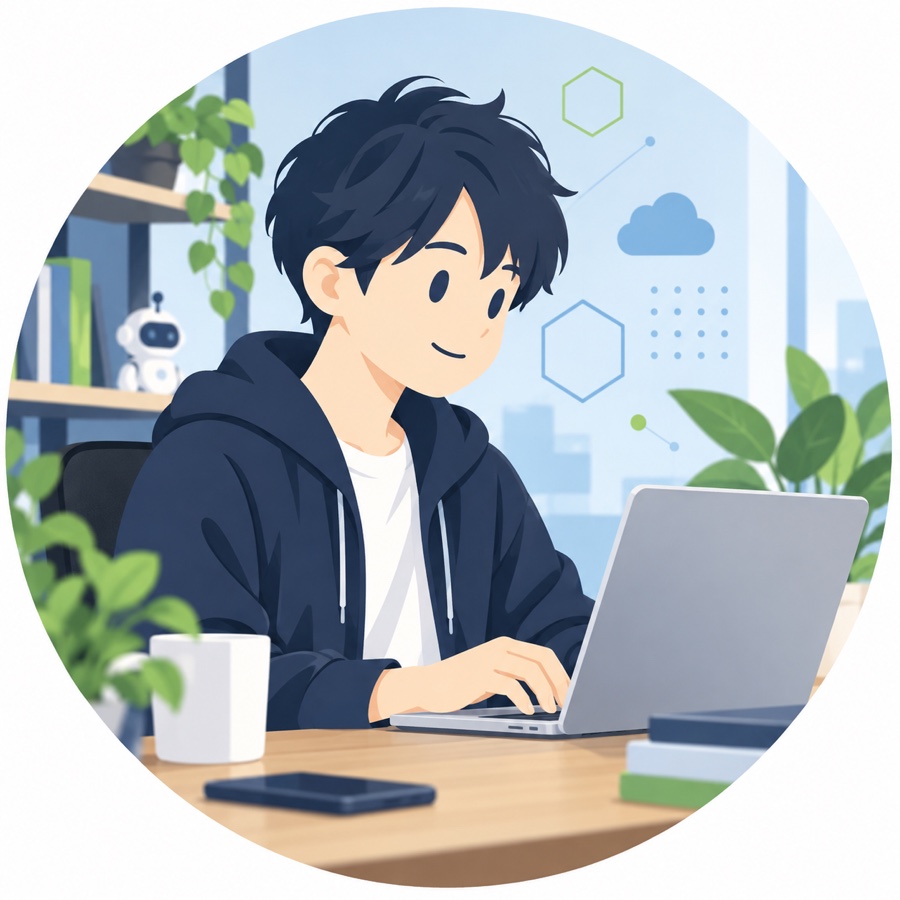 ノートパソコンで作業するGOMIBOX管理者のイラスト